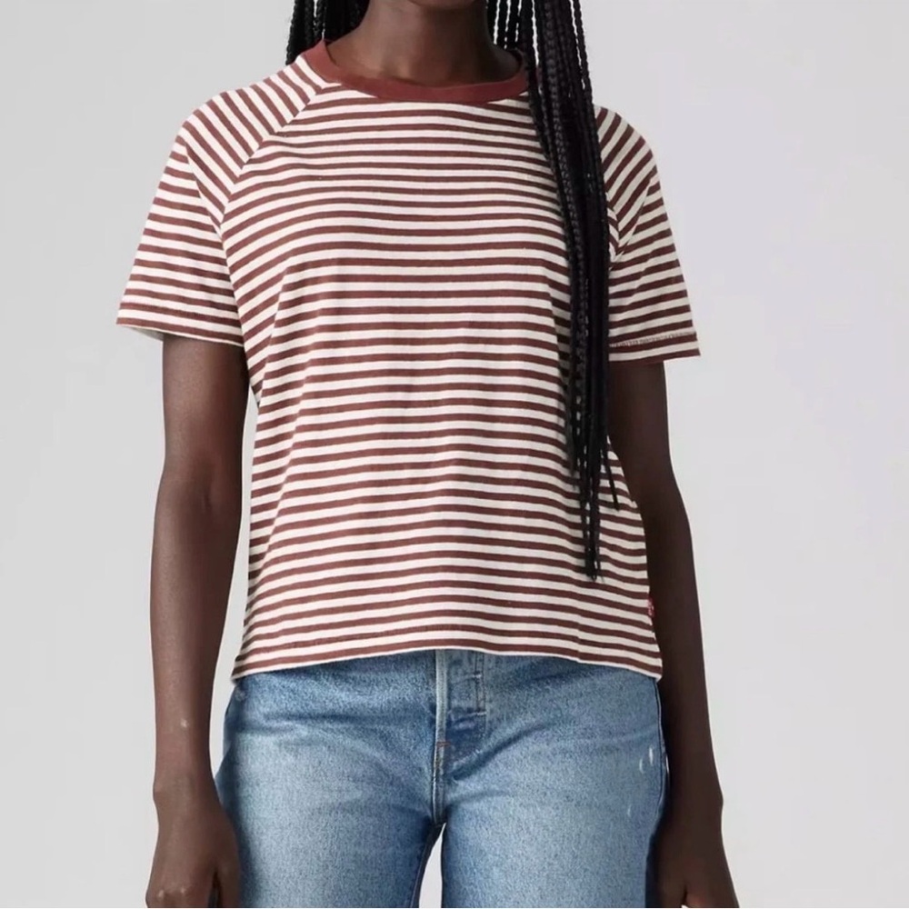 Levi’s Striped Raglan Game Day Tee Shirt Burgundy White NWT Size XL